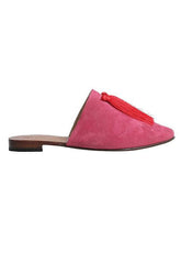 Flache Pantoletten aus Denim mit Quasten